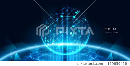 Technology futuristic neon circles with blue lighting effect hi-tech communication, innovation design on dark blue background. 129659436
