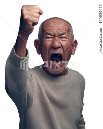 An angry, powerful expression of an elderly man (transparent PNG) – Yelling, pointing, and intimidating 129659485