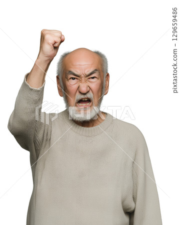 An angry, powerful expression of an elderly man (transparent PNG) – Yelling, pointing, and intimidating 129659486