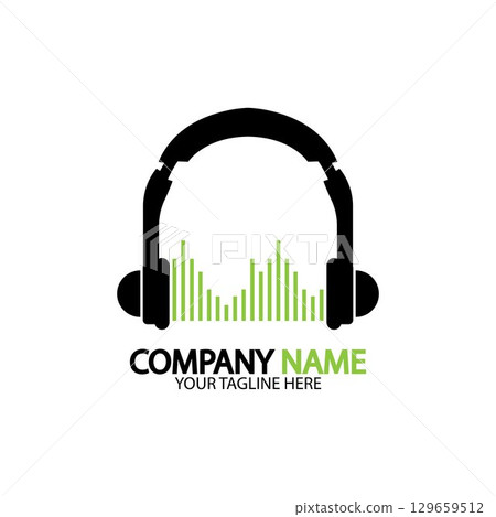 Headphone icon. Headphones with sound wave icon isolated, minimal design. Vector illustration Headphone icon. Headphones with sound wave icon isolated, minimal design. Vector illustration 129659512