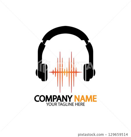 Headphone icon. Headphones with sound wave icon isolated, minimal design. Vector illustration 129659514