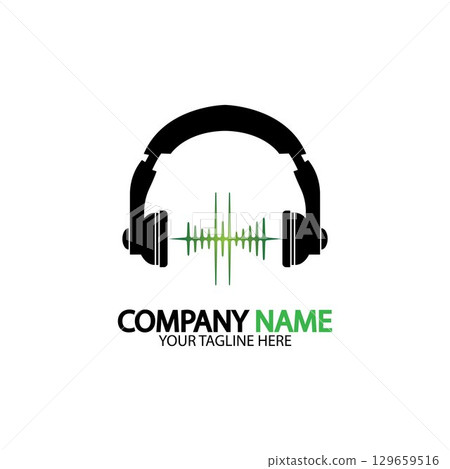 Headphone icon. Headphones with sound wave icon isolated, minimal design. Vector illustration Headphone icon. Headphones with sound wave icon isolated, minimal design. Vector illustration 129659516