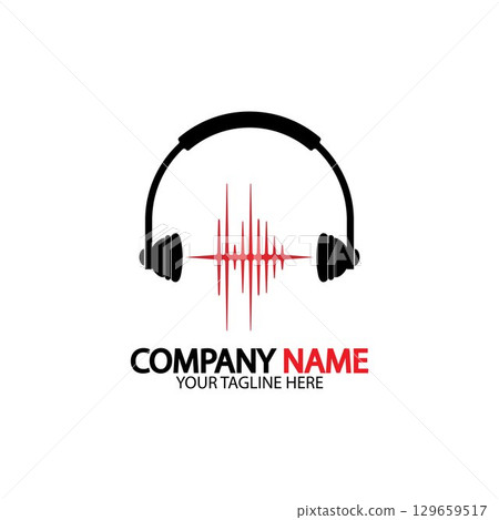 Headphone icon. Headphones with sound wave icon isolated, minimal design. Vector illustration Headphone icon. Headphones with sound wave icon isolated, minimal design. Vector illustration 129659517
