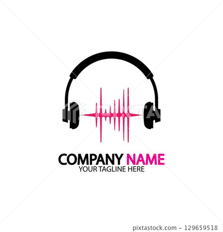 Headphone icon. Headphones with sound wave icon isolated, minimal design. Vector illustration Headphone icon. Headphones with sound wave icon isolated, minimal design. Vector illustration 129659518
