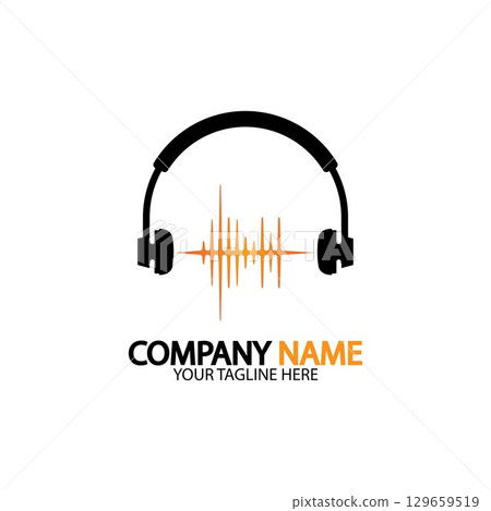 Headphone icon. Headphones with sound wave icon isolated, minimal design. Vector illustration Headphone icon. Headphones with sound wave icon isolated, minimal design. Vector illustration 129659519