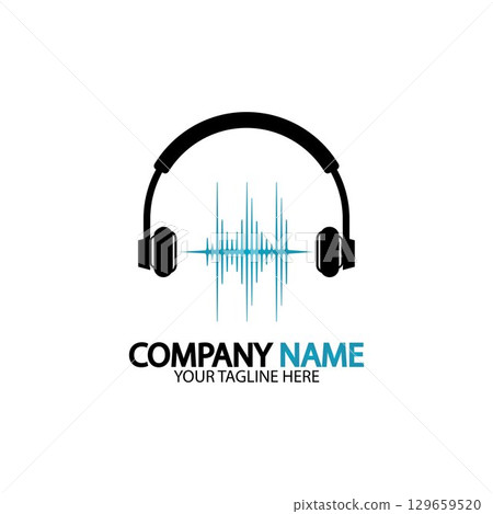 Headphone icon. Headphones with sound wave icon isolated, minimal design. Vector illustration Headphone icon. Headphones with sound wave icon isolated, minimal design. Vector illustration 129659520