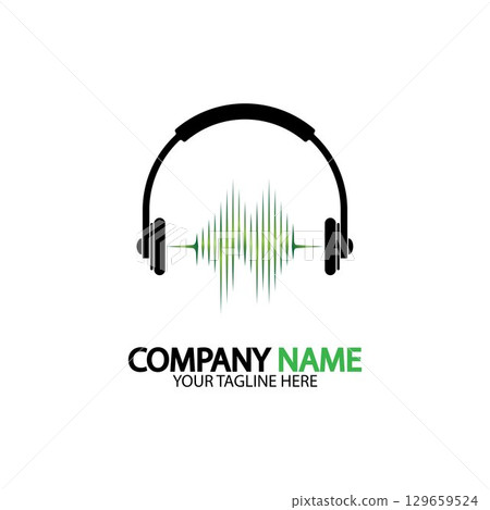 Headphone icon. Headphones with sound wave icon isolated, minimal design. Vector illustration 129659524