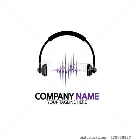 Headphone icon. Headphones with sound wave icon isolated, minimal design. Vector illustration 129659537