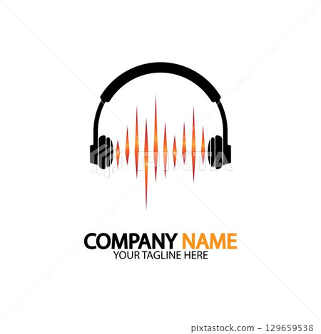 Headphone icon. Headphones with sound wave icon isolated, minimal design. Vector illustration Headphone icon. Headphones with sound wave icon isolated, minimal design. Vector illustration 129659538