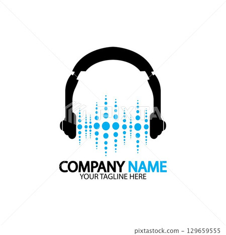 Headphone icon. Headphones with sound wave icon isolated, minimal design. Vector illustration 129659555