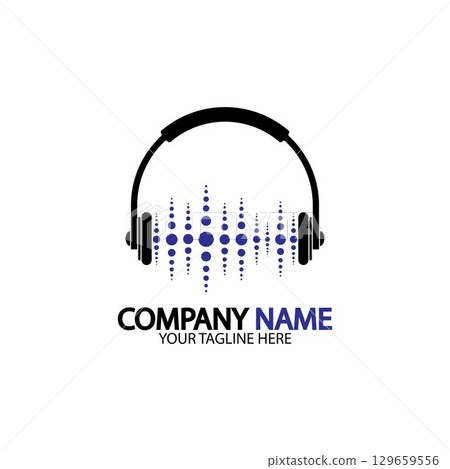 Headphone icon. Headphones with sound wave icon isolated, minimal design. Vector illustration Headphone icon. Headphones with sound wave icon isolated, minimal design. Vector illustration 129659556