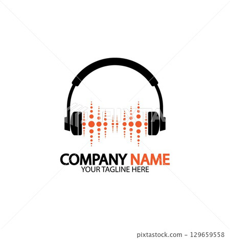Headphone icon. Headphones with sound wave icon isolated, minimal design. Vector illustration 129659558
