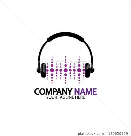 Headphone icon. Headphones with sound wave icon isolated, minimal design. Vector illustration 129659559