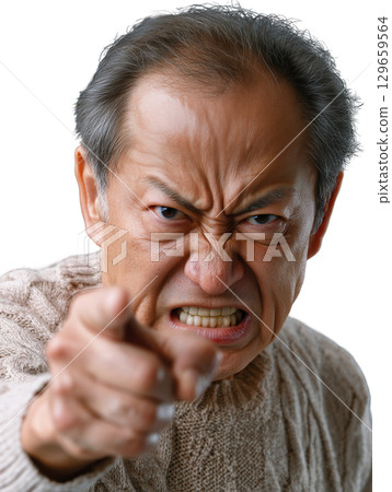 An angry, powerful expression of an elderly man (transparent PNG) – Yelling, pointing, and intimidating 129659564