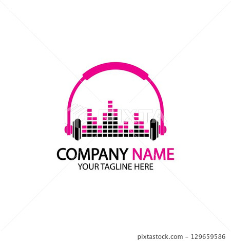 Headphone icon. Headphones with sound wave icon isolated, minimal design. Vector illustration Headphone icon. Headphones with sound wave icon isolated, minimal design. Vector illustration 129659586