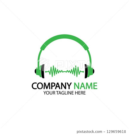 Headphone icon. Headphones with sound wave icon isolated, minimal design. Vector illustration Headphone icon. Headphones with sound wave icon isolated, minimal design. Vector illustration 129659618