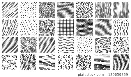 Mixed hand drawn crosshatch textures pack with lines swirls dots drops and fingerprint patterns 129659869