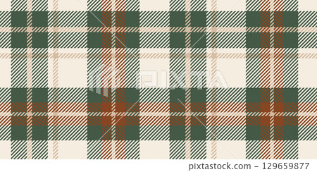 Classic Green and Beige Plaid Pattern with Brown Accents in a Seamless Checkered Design for Rustic Textiles and Decorative Backgrounds 129659877
