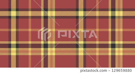 Seamless red, yellow, and black tartan plaid pattern with crisp diagonal stripes. Geometric checkered design for fabric, wallpaper, or digital backgrounds. Vector repeatable textile texture Seamless red, yellow, and black tartan plaid pattern with crisp diagonal stripes. Geometric checkered design for fabric, wallpaper, or digital backgrounds. Vector repeatable textile texture 129659880