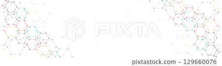 Banner design template or website header. Abstract background with geometric shapes and hexagon pattern. 129660076