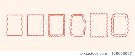 Whimsical squiggly rectangular doodle borders with curve outlines and fun corners. Ideal for planner templates, invites, or school worksheets 129660097