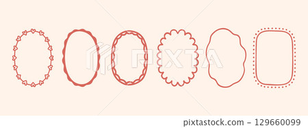 Cute hand drawn oval doodle frames with hearts and scalloped edges in pastel tones. Perfect for journaling, scrapbooking, or digital paper designs Cute hand drawn oval doodle frames with hearts and scalloped edges in pastel tones. Perfect for journaling, scrapbooking, or digital paper designs 129660099