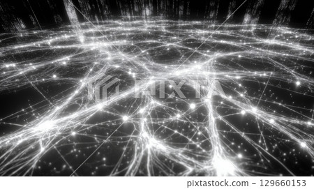 Futuristic Digital Network Pattern in Black and White with Iridescent Glow 129660153