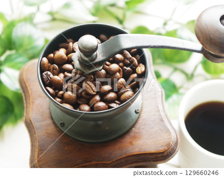 coffee grinder coffee beans beans coffee beans coffee cup 129660246
