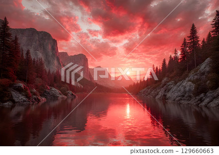 sunset over the lake 129660663