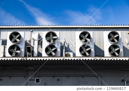 Factory outdoor unit on top of roof Factory outdoor unit on top of roof 129660817