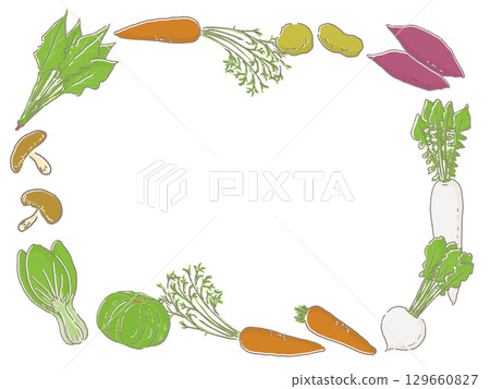 可愛的蔬菜框架插圖 129660827