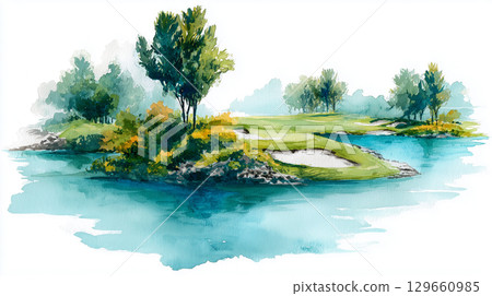 Watercolor golf illustration Watercolor golf illustration 129660985