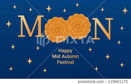 Mid autumn festival banner with moon and rabbit illustration 129661175