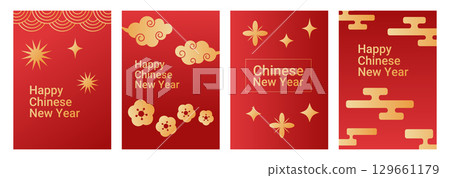 Chinese New Year festive poster with vibrant patterns and lanterns 129661179