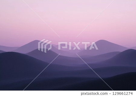 Hazy Lilac Mountains at Dusk Create a Dreamlike Landscape of Tranquility Generative AI 129661274
