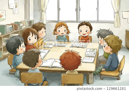 孩子們在課堂上分組討論 129661281