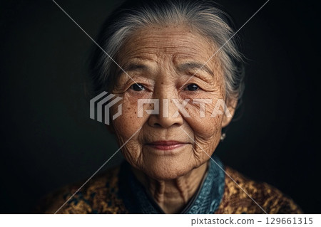 Elderly Chinese Woman Radiates Wisdom and Warmth in a Serene Portrait. Generative AI 129661315