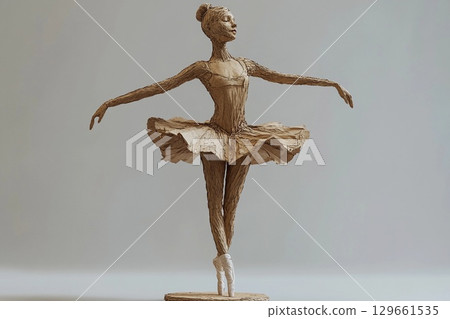 Artistic Papier-Mache Ballerina Figure Showcasing Grace and Elegance in Motion. Generative AI 129661535