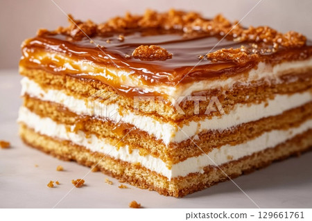Delightful Napoleon Cake With Crispy Layers and Caramel Topping Made With Love Generative AI Delightful Napoleon Cake With Crispy Layers and Caramel Topping Made With Love Generative AI 129661761