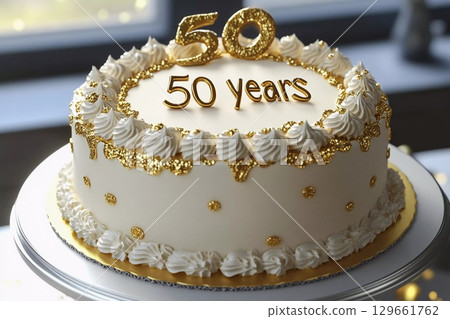Celebrating a Momentous Occasion With a Stunning Cake Adorned in Gold Decor Generative AI 129661762