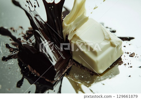 Dark and White Chocolate Collide in an Artistic Splash of Flavor and Texture Generative AI Dark and White Chocolate Collide in an Artistic Splash of Flavor and Texture Generative AI 129661879