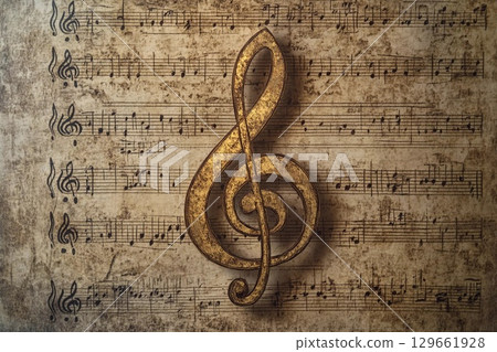 Elegant Musical Clef on Vintage Sheet Music Evoking Timeless Melodies Generative AI 129661928