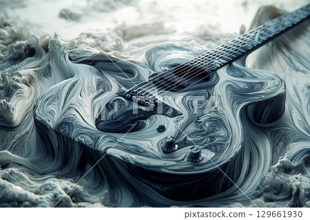 Guitar Immersed in Vibrant Swirls of Swirling Paint Creates an Enchanting Effect Generative AI 129661930