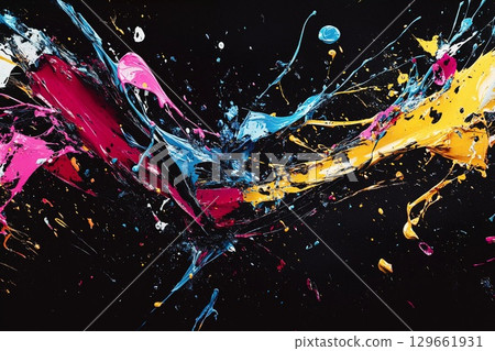 Melody Flowing Through Chaotic Splashes of Vibrant Color in Abstract Form Generative AI 129661931