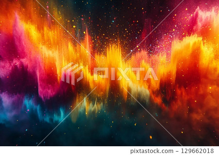 Vibrant Waves of Color Dance Across a Dark Cosmic Background Generative AI 129662018