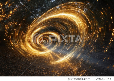 Swirling Golden Vortex Captures the Essence of an Ethereal Dimension Generative AI 129662063