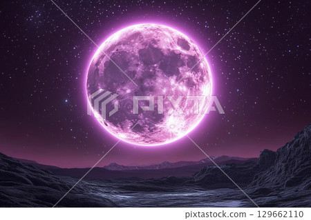 Mystical Moonlight Radiates a Vibrant Aura Across the Tranquil Night Sky Generative AI 129662110