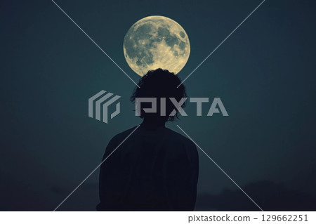 Gazing at the Night Sky and the Brilliant Full Moon From a Quiet Hillside Generative AI Gazing at the Night Sky and the Brilliant Full Moon From a Quiet Hillside Generative AI 129662251