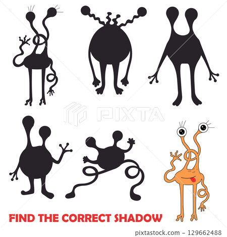 Find the correct shadow of monster. Cute game for children. 129662488