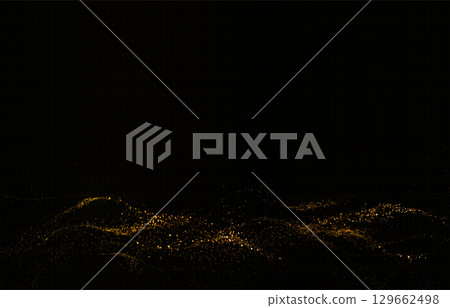 Exquisite gold wavy pattern from small mosaic on black background 129662498